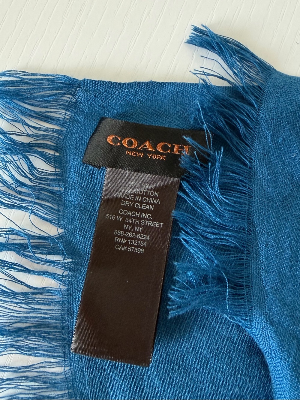 Coach Signature C Blue Silk Cotton Scarf Wrap Shawl 24” x 64” - Picture 3 of 11
